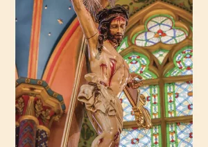 Detalle del crucifijo de la basilica de Nuestra Senora del Rosario de Fatima Cotia Brasil
