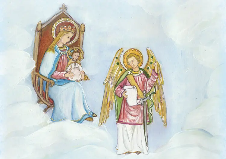 En medio de la asamblea de los santos San Miguel declamo Queremos servirte por toda la eternidad haciendo resonar en todo el universo ¡Quien como Dios ¡Quien como la Virgen