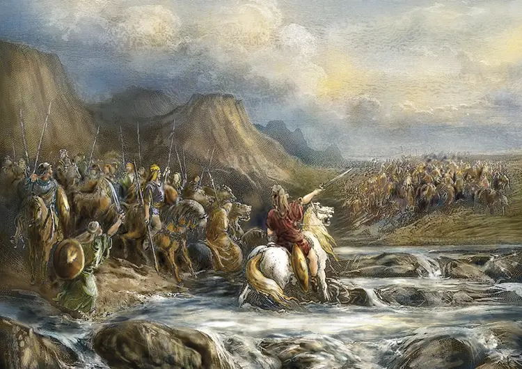 Judas Macabeo comanda el ejercito de Israel Grabado de Gustave Dore editado