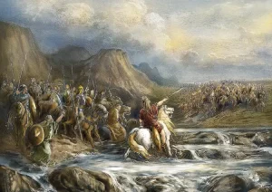 Judas Maccabeus commands the Israelite army Engraving by Gustave Dore edited