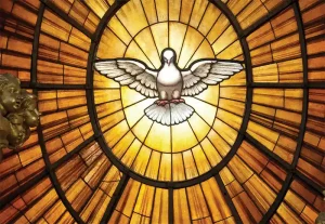 holy spirit stain glass in st. peter's basilica, rome