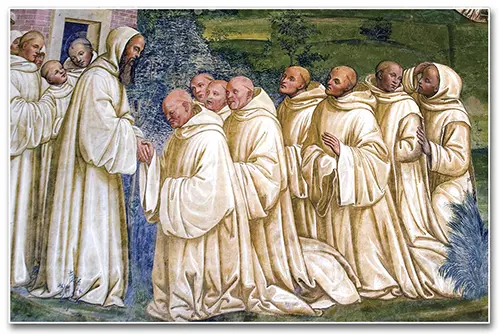 St. Benedict with his monks – Abbey of Monte Oliveto Maggiore, Asciano (Italy)