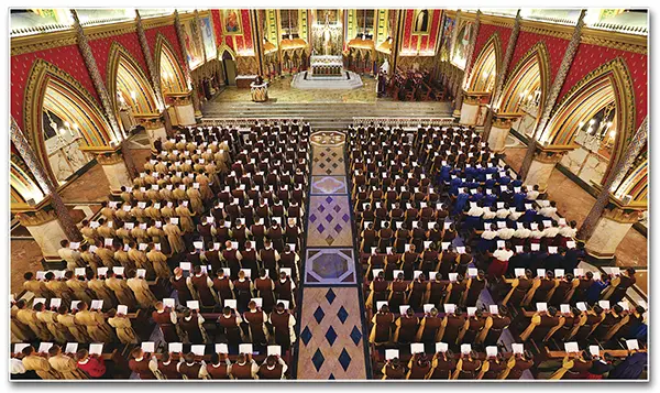 The singing of Vespers in the Basilica of Our Lady of the Rosary, in Caieiras (Brazil)