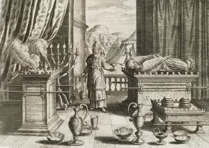 Aaron and levite priests serving in the Tabernacle, mediating between God and the people.