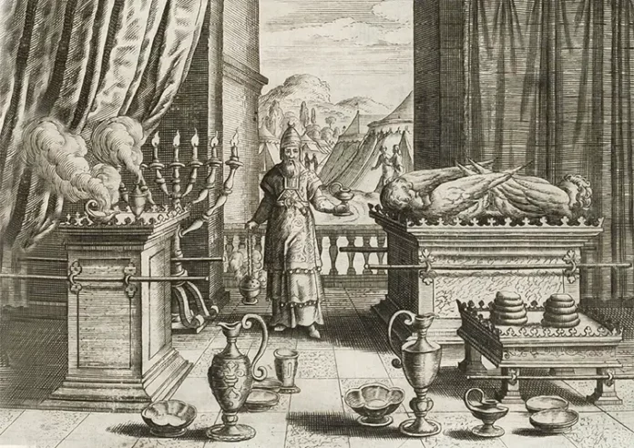 Aaron and levite priests serving in the Tabernacle, mediating between God and the people.