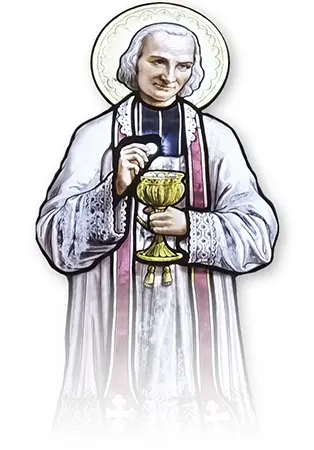Foto: St. John Vianney with the Eucharist, symbolizing the Eucharist and pastoral care.