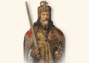 Charlemagne, symbolizing his role as the sword and shield of Christendom.