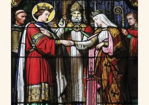 Marriage of St. Louis IX and Marguerite of Provence depicted in the Cathedral of St. Louis, Blois, symbolizing holy matrimony.