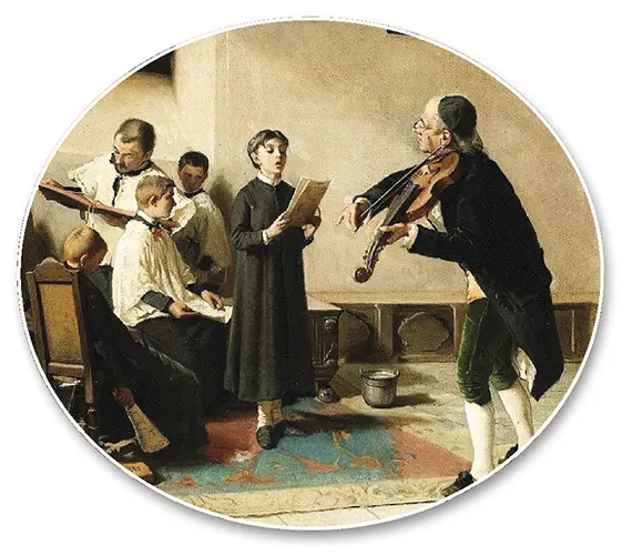 The music lesson by Carlo Ademollo, symbolizing cultural and intellectual development in family education.