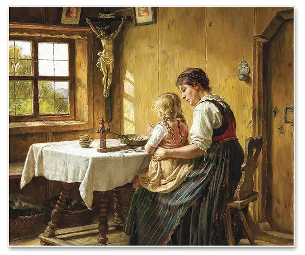 Saying Grace by Karl Gebhardt, depicting family prayer as a foundation of moral and religious education.