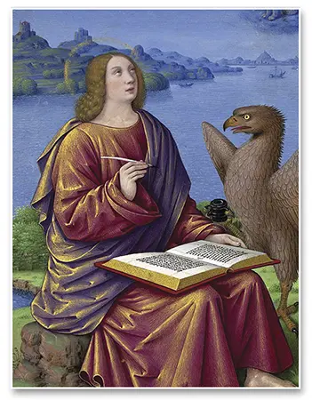 St. John the Evangelist, writing his Gospel.