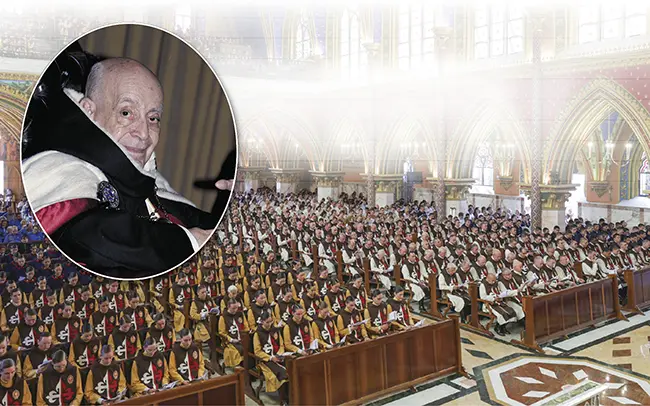 Mass at the Basilica of Our Lady of the Rosary, Caieiras (Brazil); inset, Dr. Plinio on December 14, 1994
